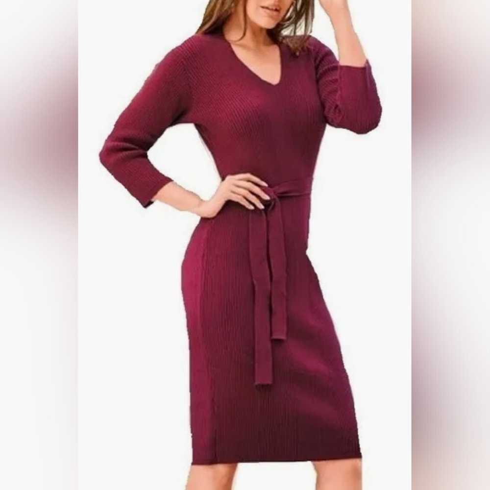 DKNY Women's Deep Red V-Neck Sweater